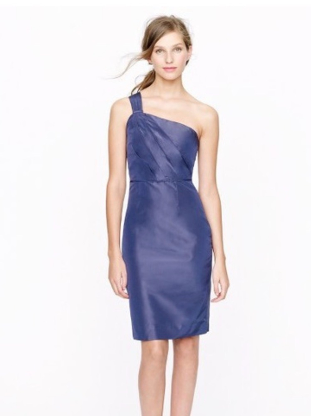 J. Crew One-Shoulder Satin Sheath Dress in Indigo Blue size 4